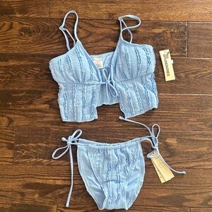 No Boundaries Light Blue Textured Bikini Set